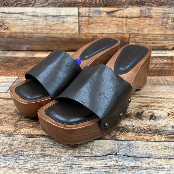 Splendid Brexlee Platform Wedge Clog Sandals Women's 8.5 Slip On Brown Y2K Stud - Picture 1 of 10